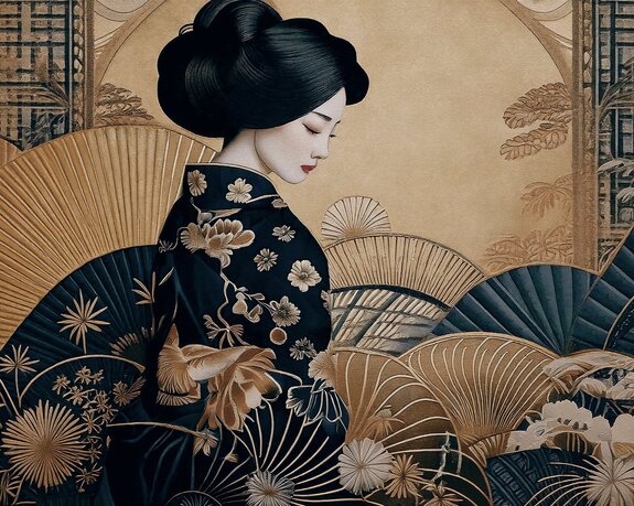 Jeune geisha en kimono, motif de style japonais
