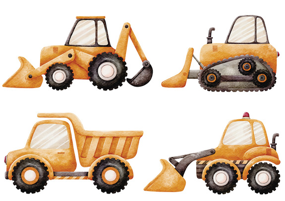 Engins de chantier pelleteuses jaunes