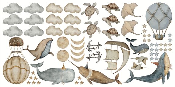 Baleines nuages bateaux et ballons motif pour enfants