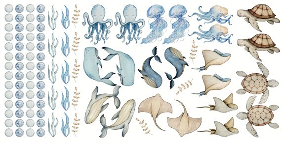 Animaux marins baleines pieuvres méduses