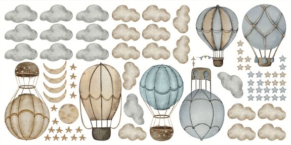 Ballons parmi les nuages les étoiles et les lunes