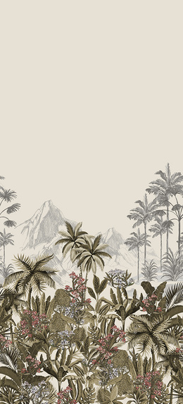 Motif de jungle avec des palmiers et des montagnes