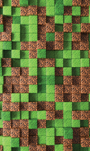 Fond abstrait avec blocs de terre et d’herbe dans le style jeu vidéo