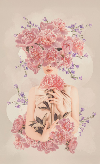 Portrait d’une femme avec des pivoines