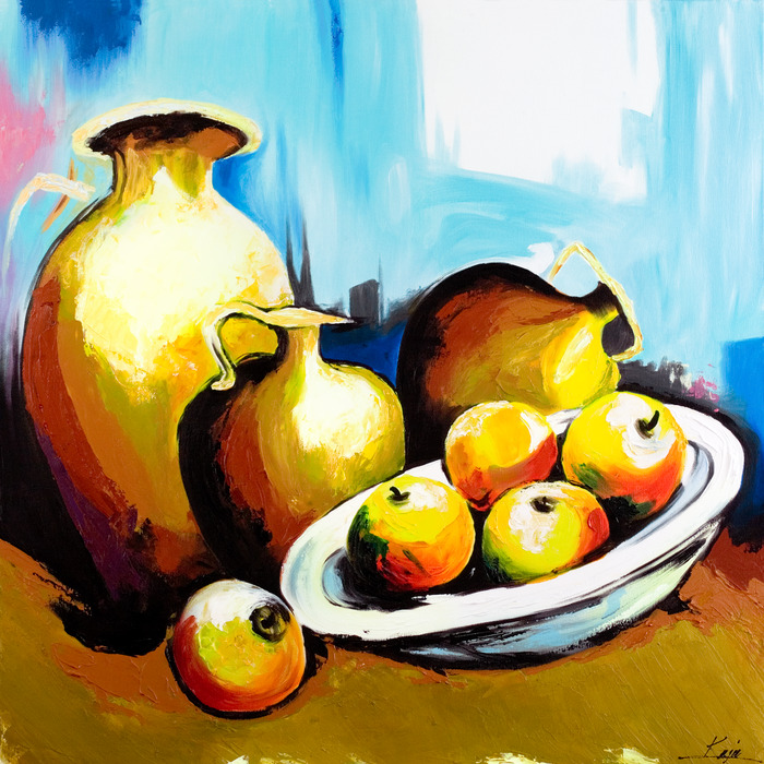 Nature morte aux pommes et aux vases