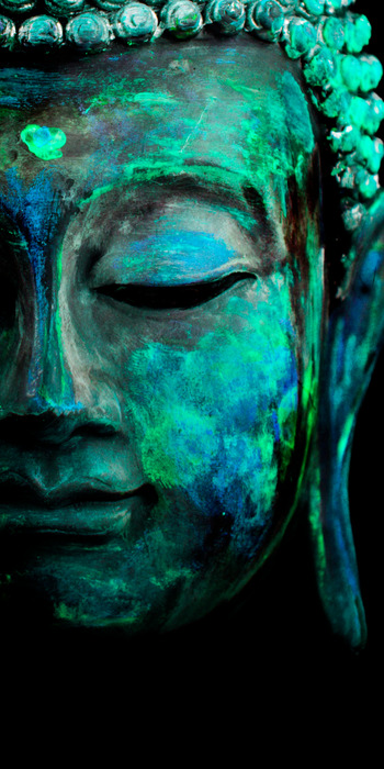 Demi-profil de bouddha bleu turquoise sur fond noir