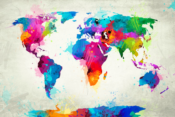 Carte du monde abstraite aux couleurs vibrantes à l&#39;aquarelle