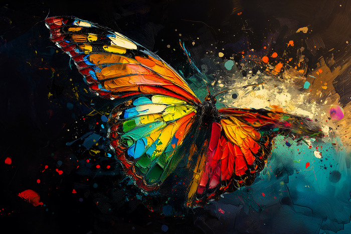 Papillon coloré et éclaboussures de peinture