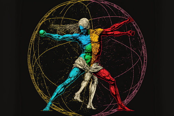 Une silhouette dynamique dans le motif de vitruve