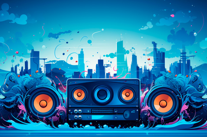 Panorama de la ville avec haut-parleur