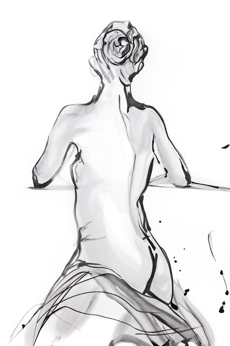 Un croquis délicat d'une femme de dos.