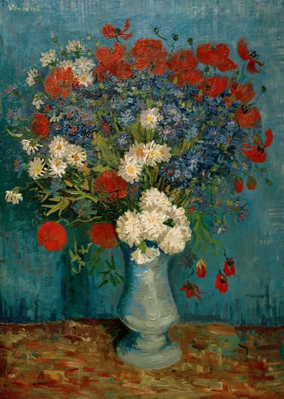 Bleuets et coquelicots dans un vase