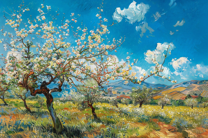 Reproduction du verger en fleurs de van gogh