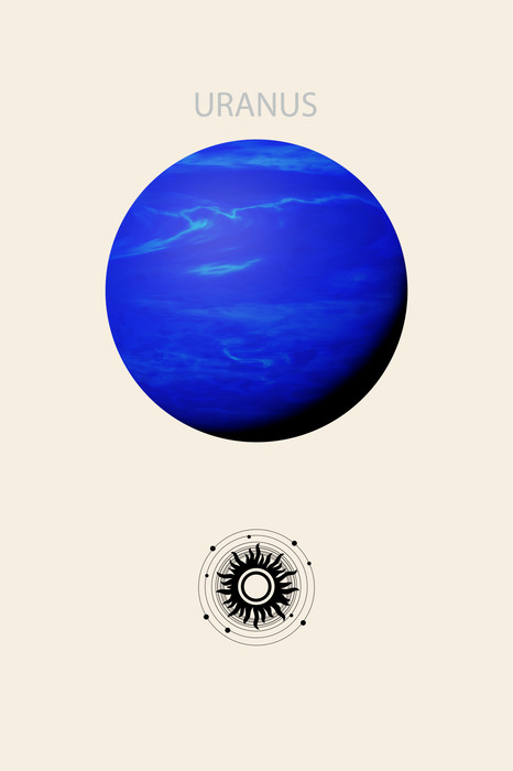 Uranus, la planète bleue, sur fond beige