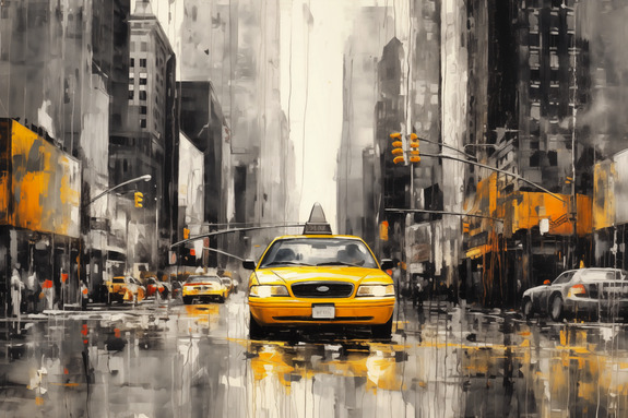 New york avec un taxi jaune en noir et blanc