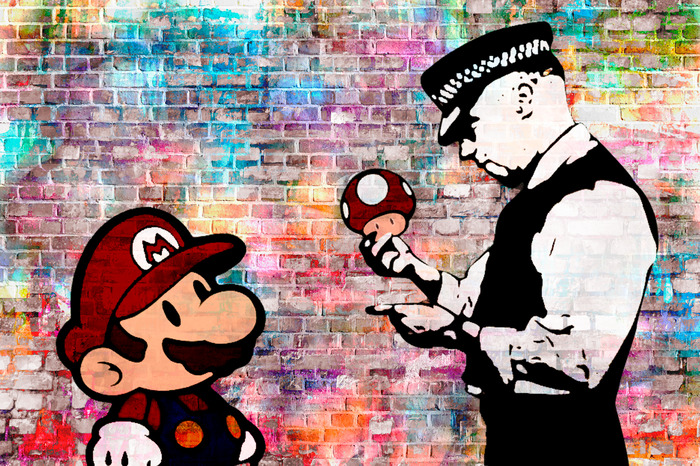 Reproduction de mario et le policier par banksy