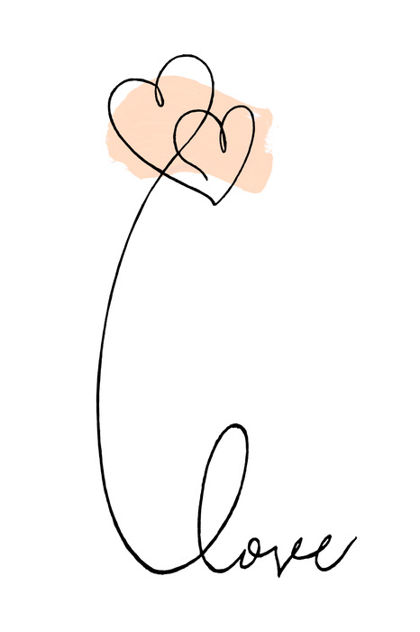 Inscription « love » en style dessin au trait avec des cœurs