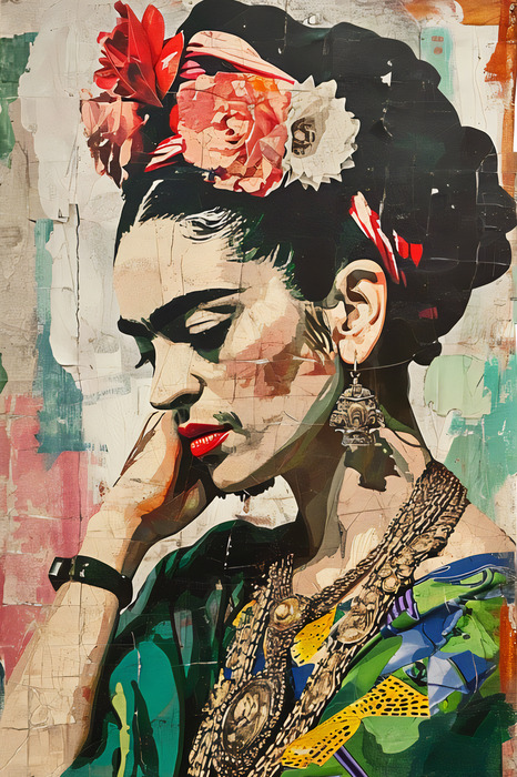Portrait de frida kahlo avec des fleurs de profil