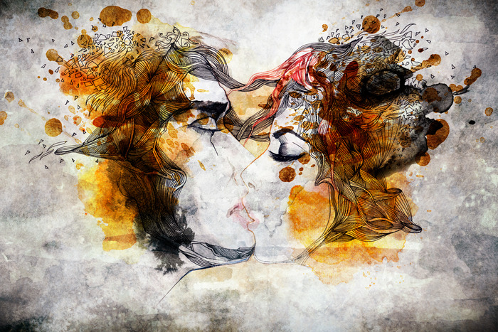 Baiser abstrait d'une femme et d'un homme peint à la peinture