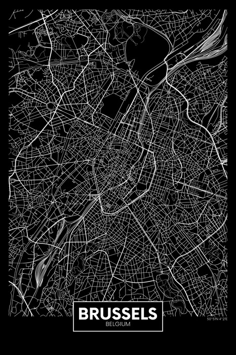 Carte en noir et blanc de la ville de bruxelles
