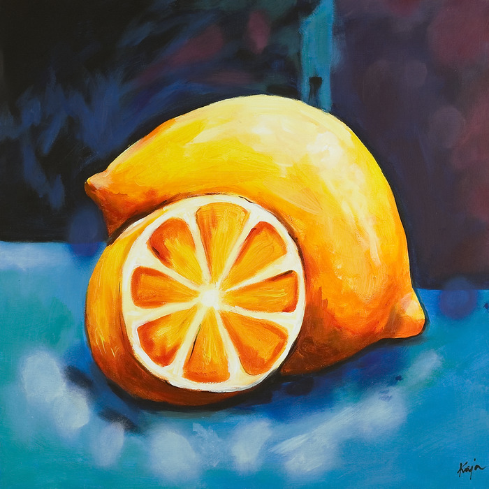 Citrons peints sur fond bleu