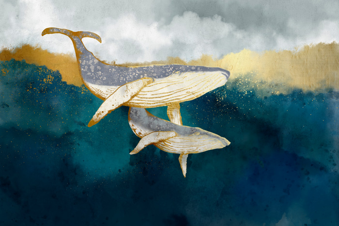 Baleines dans l'océan dans un style pictural