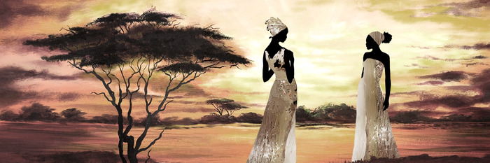 Des femmes vêtues de couleurs vives dans la savane