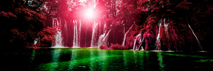 Cascade et paysage en couleurs abstraites