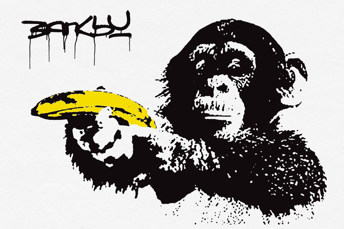 Reproduction du singe de banksy avec une banane
