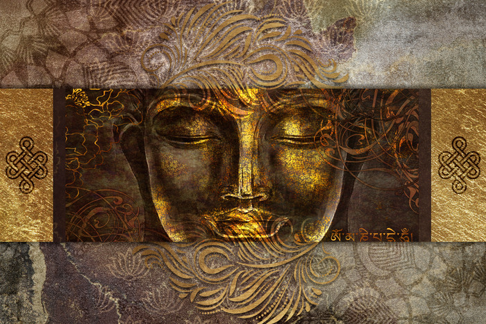 Portrait ornemental de bouddha aux couleurs dorées