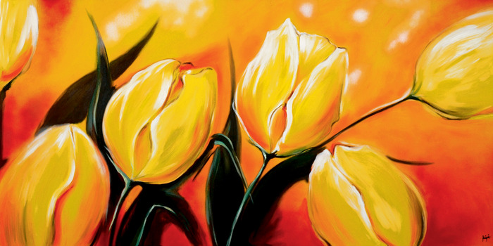 Tulipes jaunes artistiques aux couleurs chaudes