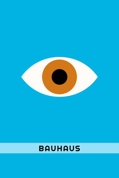 Œil minimaliste avec lettrage bauhaus dans des tons de bleu