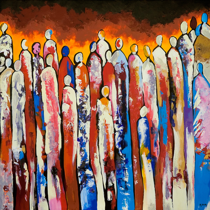 Abstraction avec une foule aux couleurs intenses