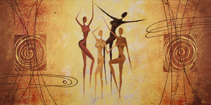 Quatre silhouettes sur un fond texturé