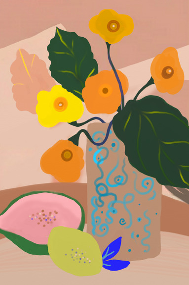 Fleurs dans un vase dans un style illustré