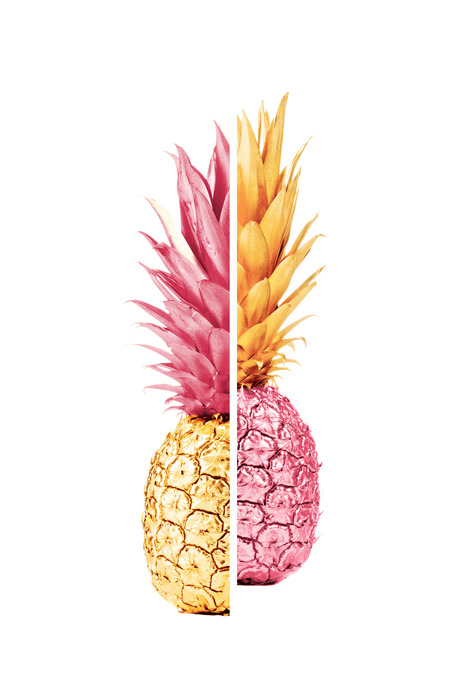 Moitiés d'ananas dorées et roses
