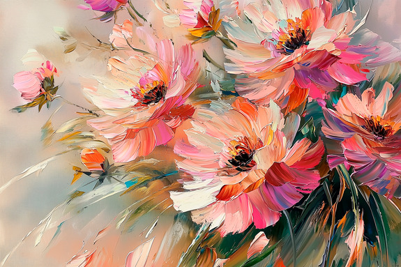 Des fleurs dans une palette expressive de rose et d&#39;orange