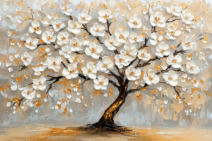 Un arbre fleuri dans une composition picturale en 3d