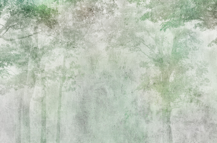 Un paysage forestier dans des tons de vert avec une texture de béton