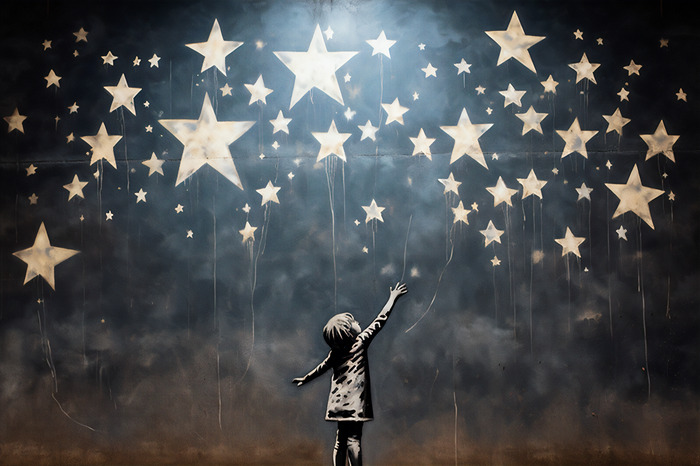 Enfant et étoiles abstraites