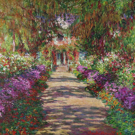 Un chemin à travers le jardin fleuri de giverny
