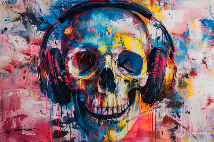 Casque audio en abstraction colorée