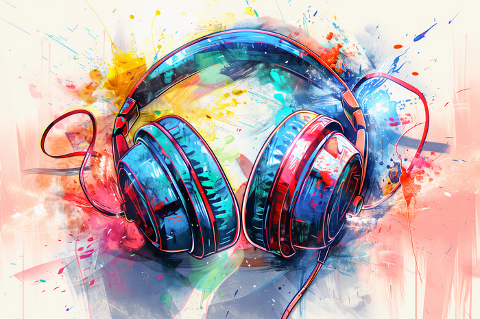 Des écouteurs colorés avec des éclaboussures de peinture dynamiques