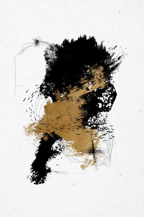 Une peinture moderne aux touches de noir et d'or.