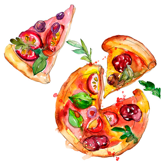 Pizza peinte à l&#39;aquarelle