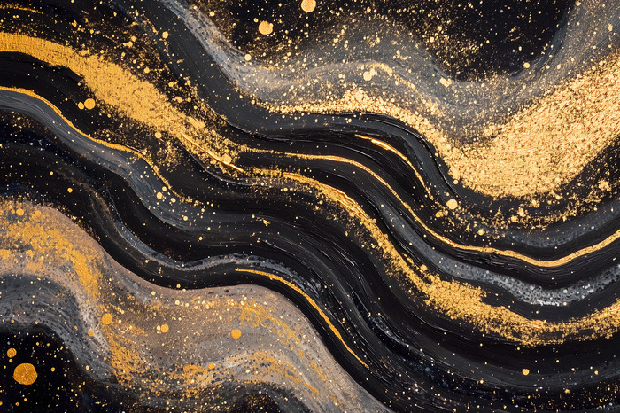 Abstraction en noir et gris avec de la poussière d'or
