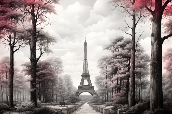 Paysage avec la tour eiffel dans un style rétro