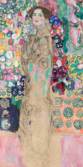 Portrait d&#39;une dame dans un réseau de motifs colorés