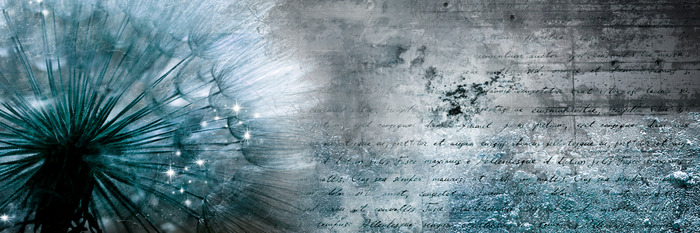 Pissenlit turquoise et gris avec effet pailleté