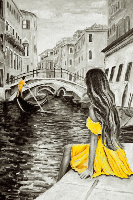 Canal de venise et femme sur le rivage